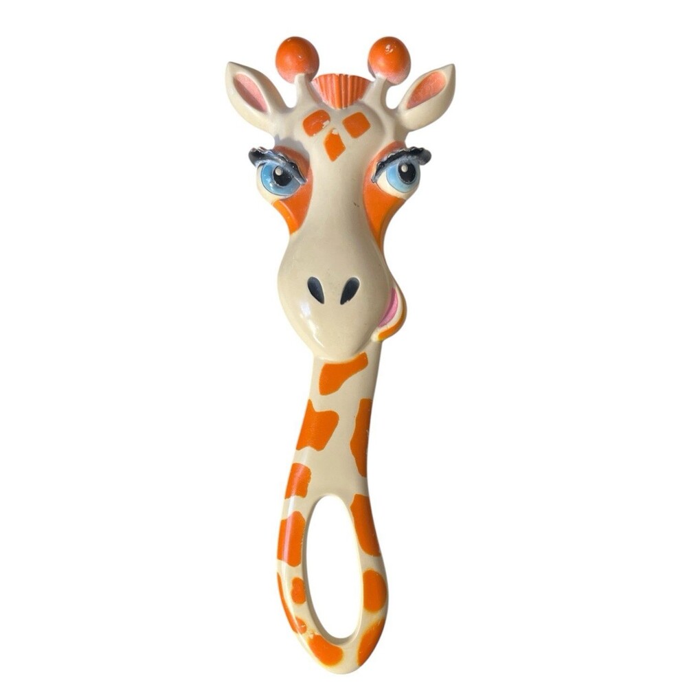 Vintage 1977 Avon Giraffe KIds Bath Brush Blue Eyes Bathroom Handle 10-1/2"